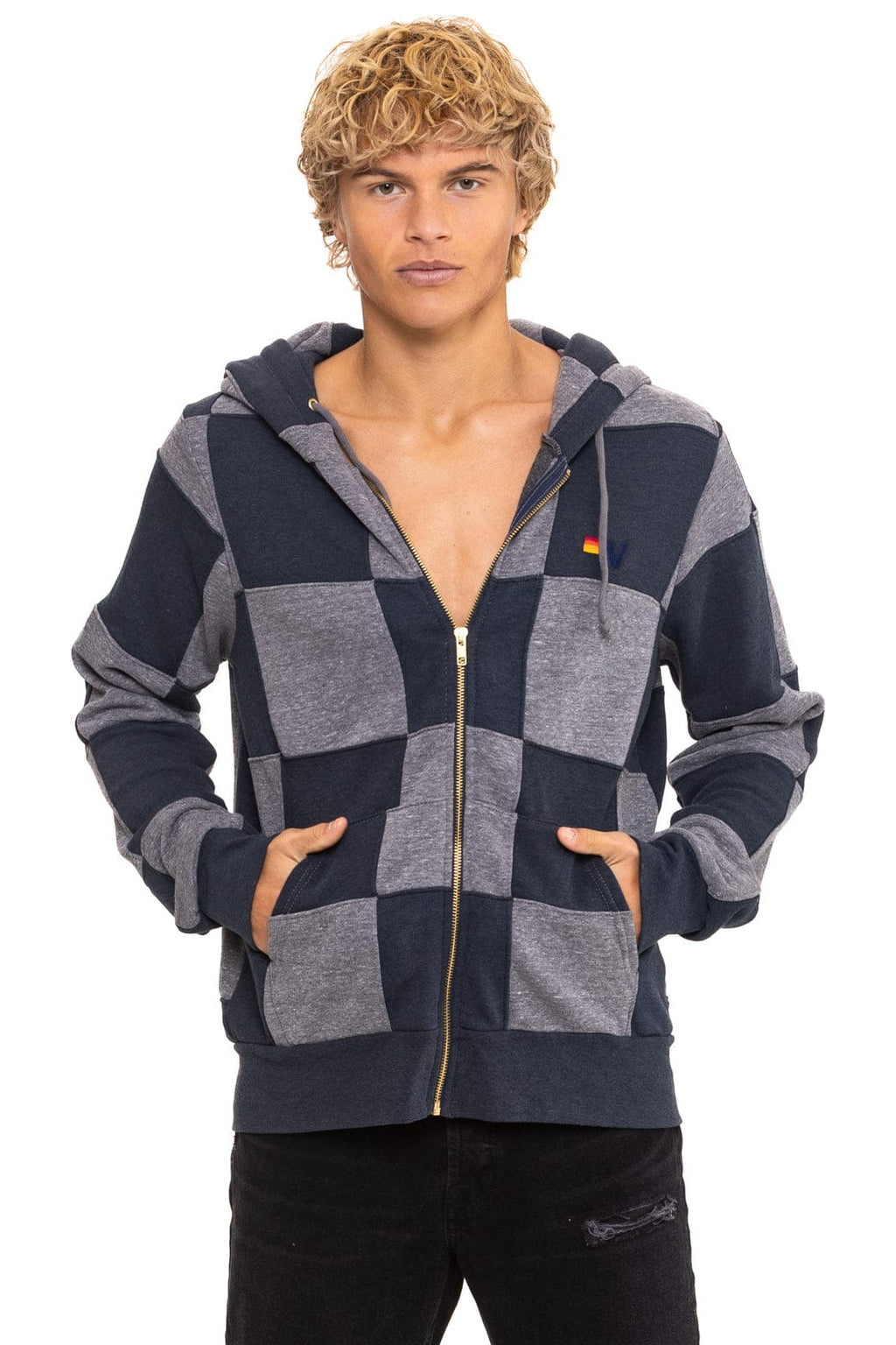 Classic CHECK QUILT ZIP HOODIE - HEATHER CHARCOAL