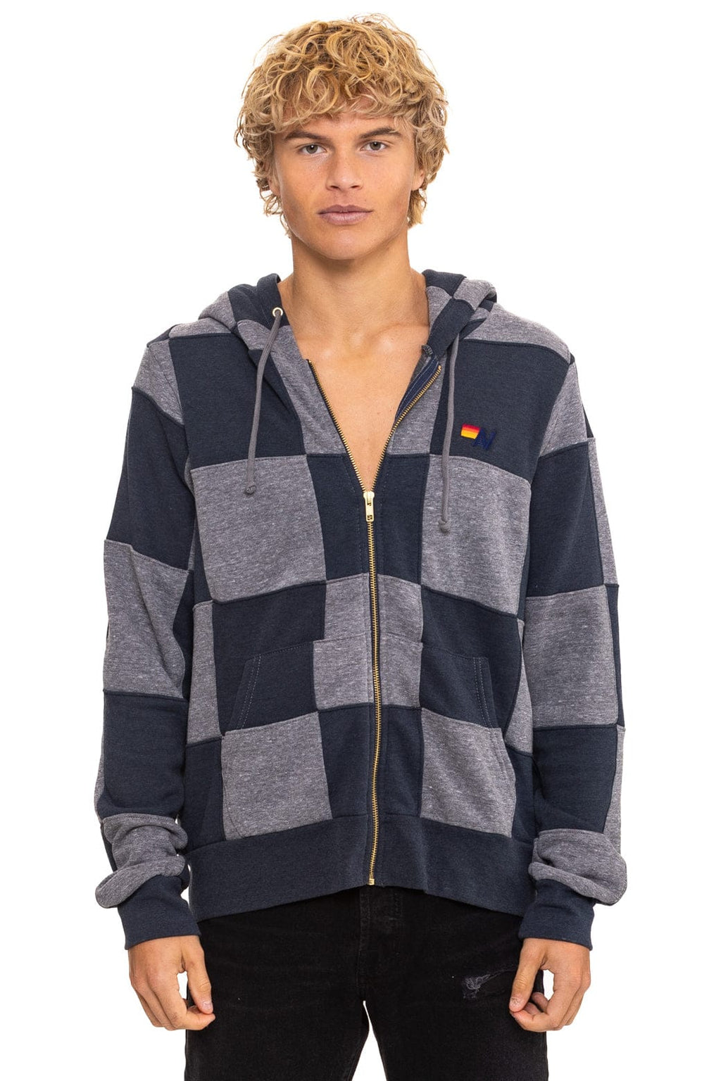 Classic CHECK QUILT ZIP HOODIE - HEATHER CHARCOAL