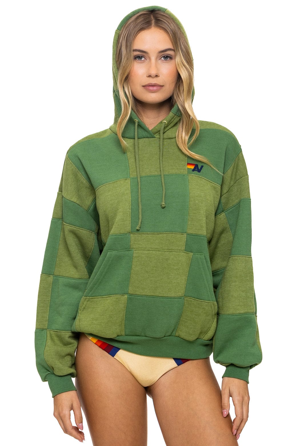 Classic CHECK QUILT RELAXED PULLOVER HOODIE - JUNGLE GREEN PALM