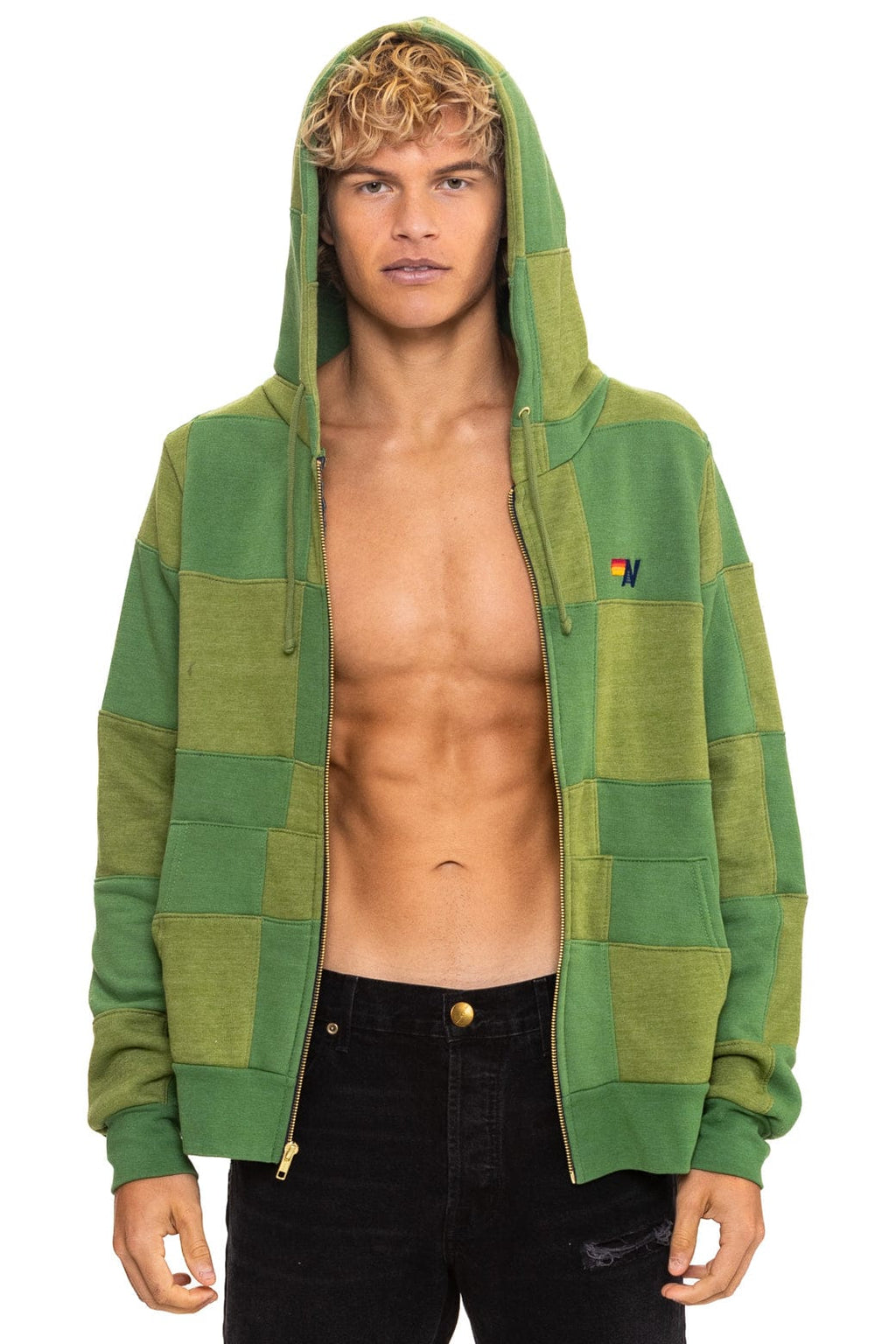 Classic CHECK QUILT ZIP HOODIE - JUNGLE GREEN PALM