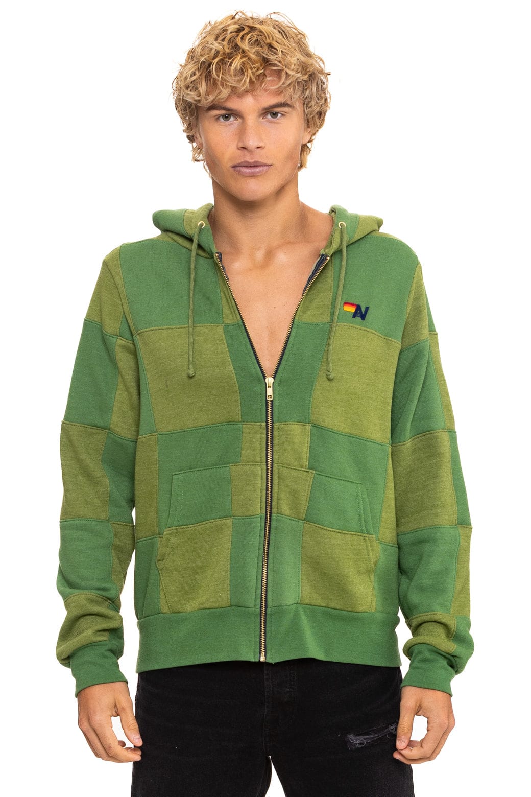 Classic CHECK QUILT ZIP HOODIE - JUNGLE GREEN PALM