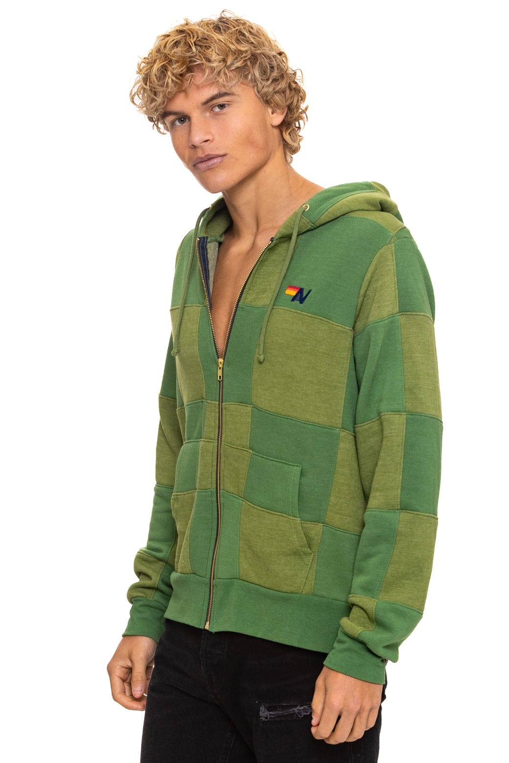 Classic CHECK QUILT ZIP HOODIE - JUNGLE GREEN PALM