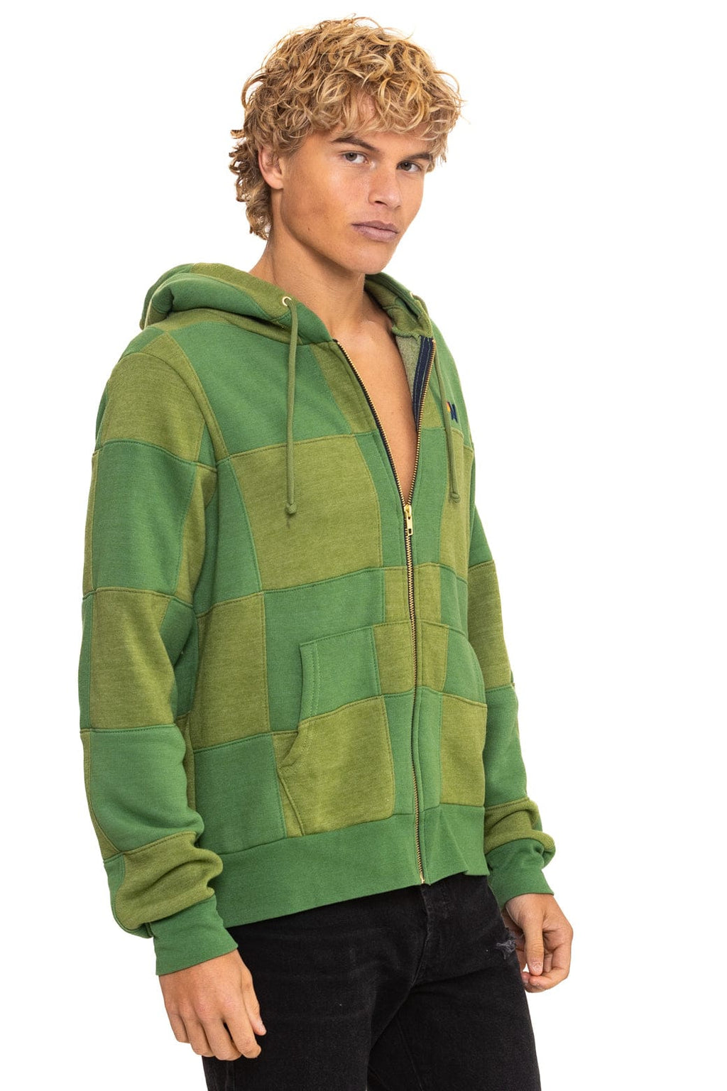 Classic CHECK QUILT ZIP HOODIE - JUNGLE GREEN PALM