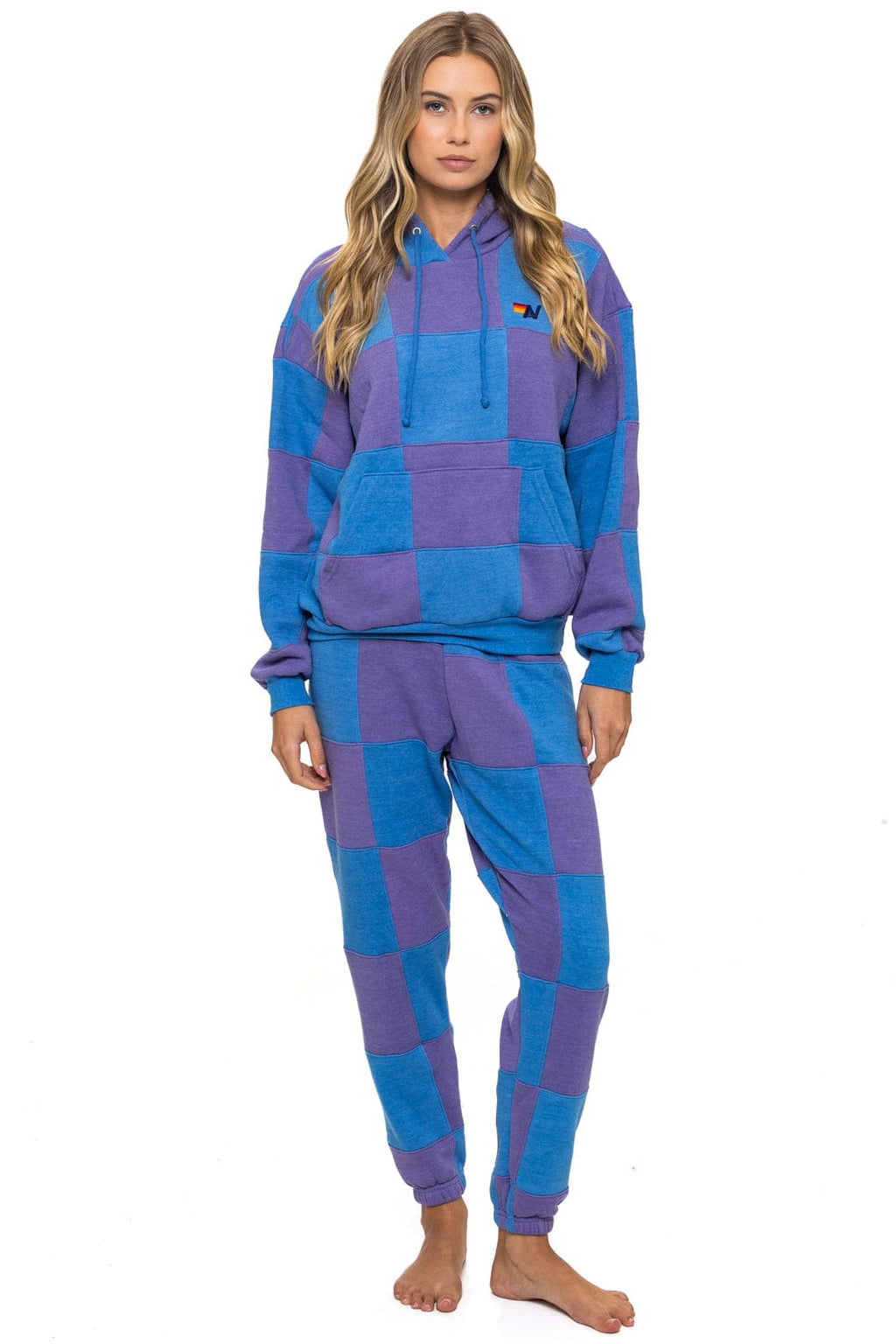Classic CHECK QUILT RELAXED PULLOVER HOODIE - LAVENDER OCEAN