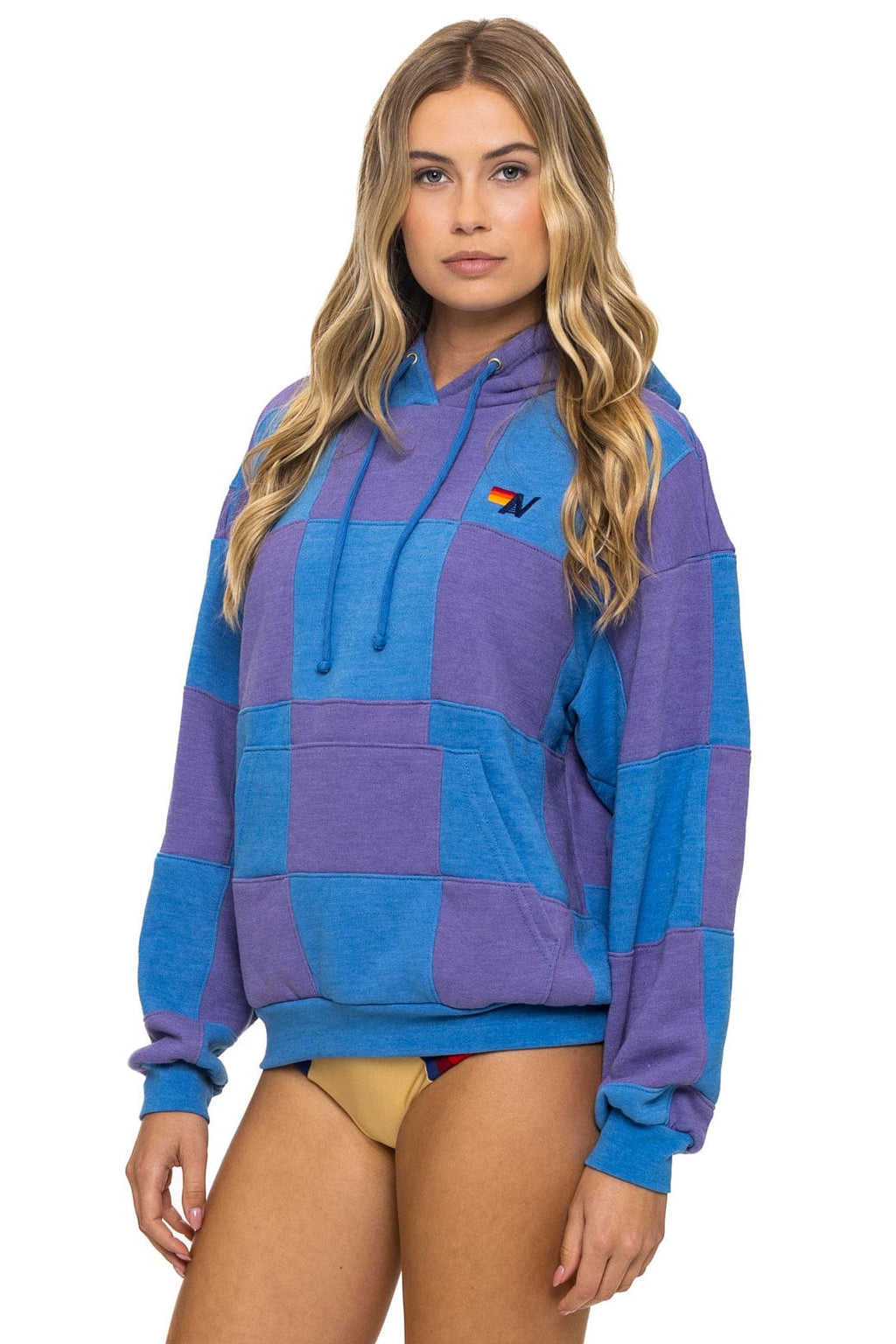 Classic CHECK QUILT RELAXED PULLOVER HOODIE - LAVENDER OCEAN