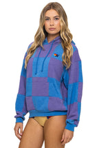 Classic CHECK QUILT RELAXED PULLOVER HOODIE - LAVENDER OCEAN