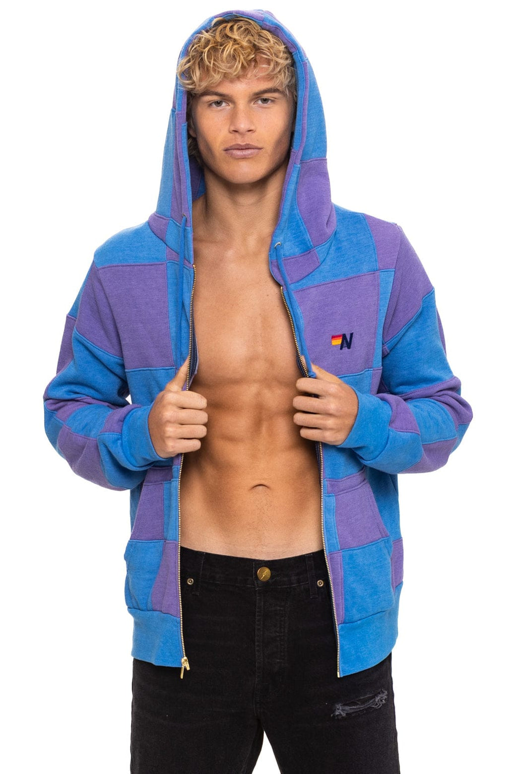 Classic CHECK QUILT ZIP HOODIE - LAVENDER OCEAN