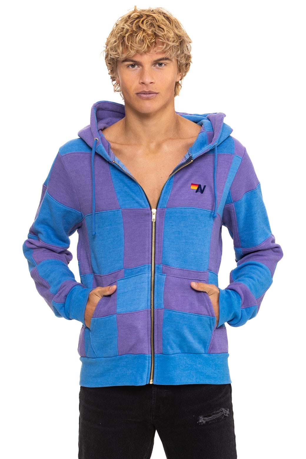 Classic CHECK QUILT ZIP HOODIE - LAVENDER OCEAN