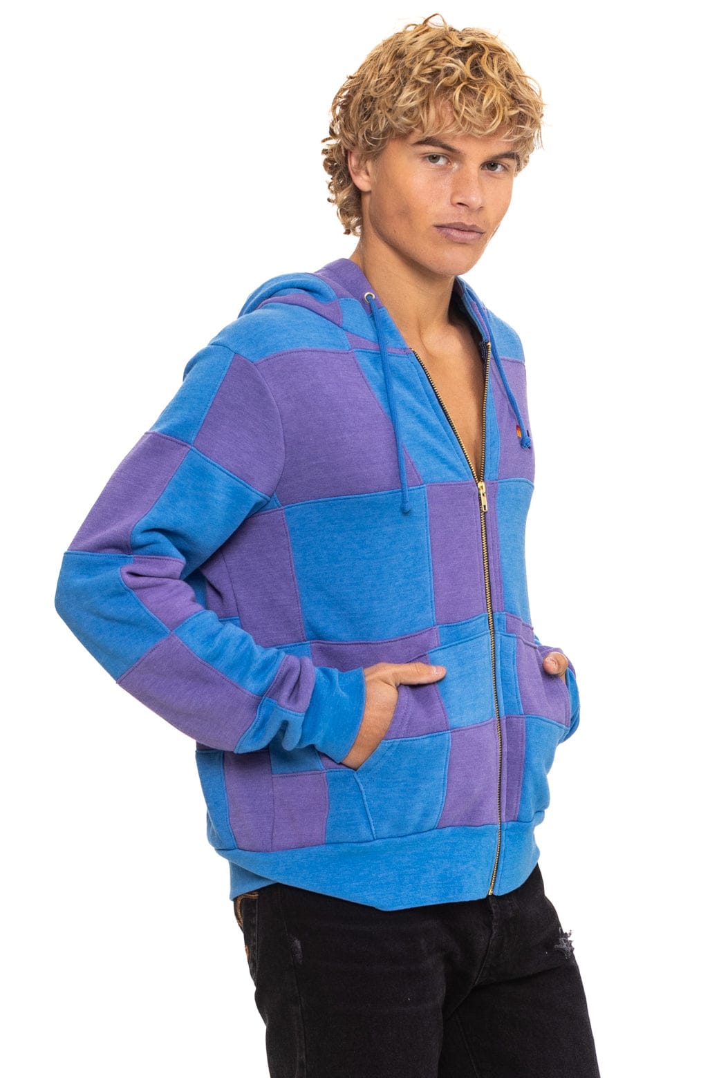 Classic CHECK QUILT ZIP HOODIE - LAVENDER OCEAN