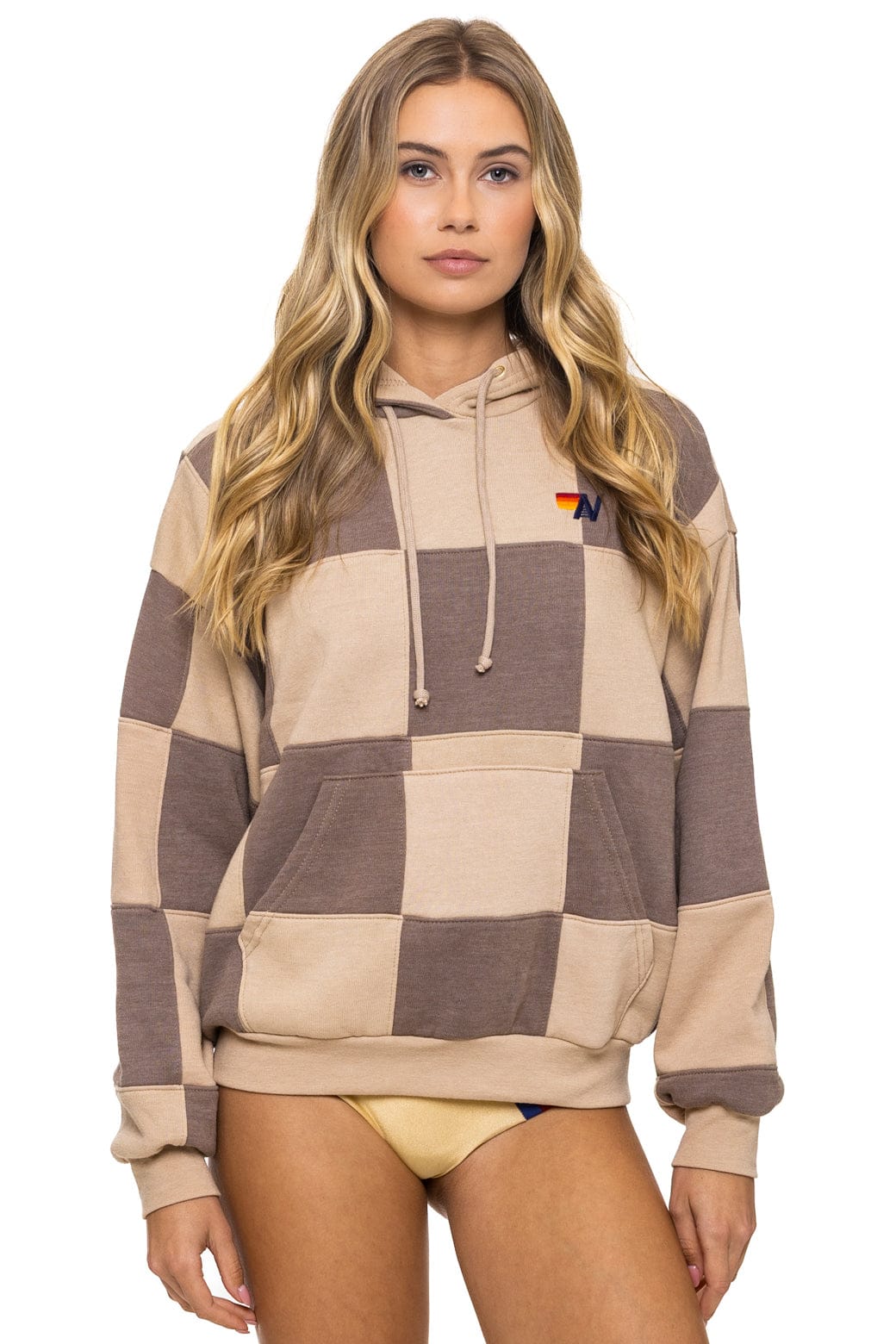 Classic CHECK QUILT RELAXED PULLOVER HOODIE - SAND TAUPE