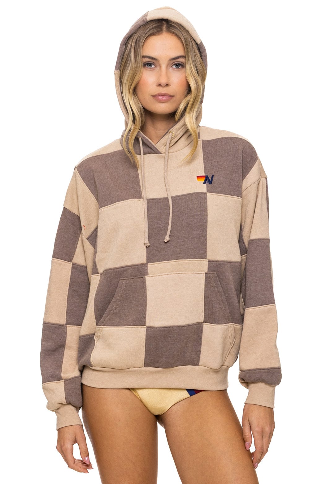 Classic CHECK QUILT RELAXED PULLOVER HOODIE - SAND TAUPE