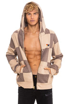 Classic CHECK QUILT ZIP HOODIE - SAND TAUPE
