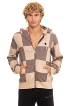 Classic CHECK QUILT ZIP HOODIE - SAND TAUPE