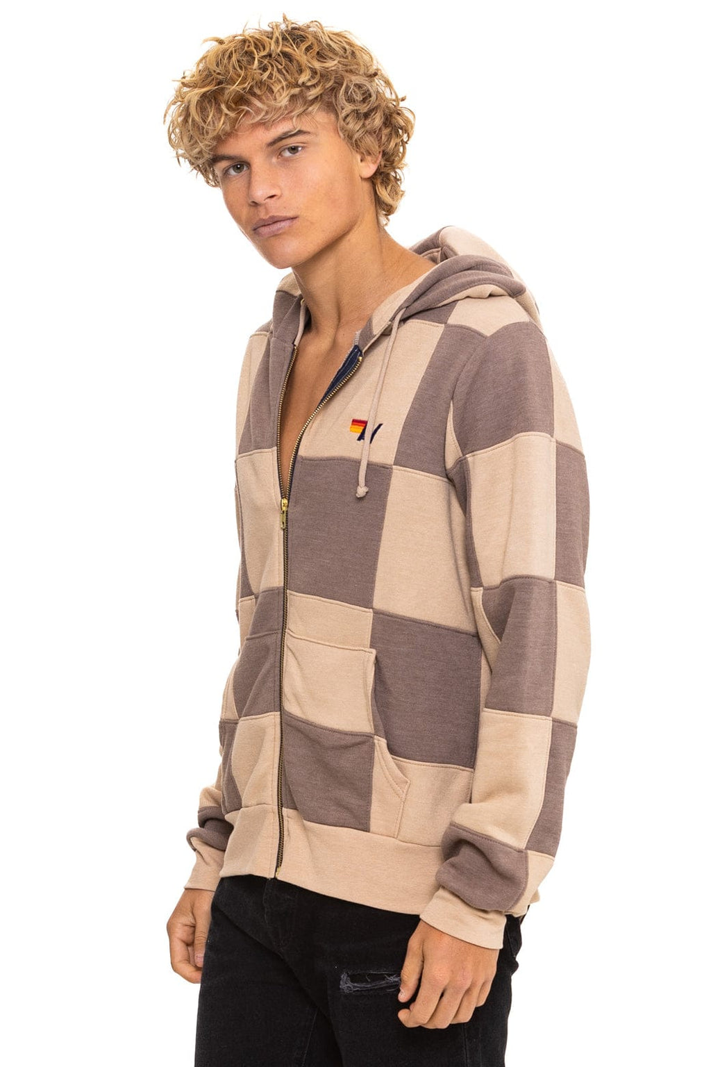 Classic CHECK QUILT ZIP HOODIE - SAND TAUPE
