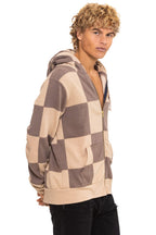 Classic CHECK QUILT ZIP HOODIE - SAND TAUPE