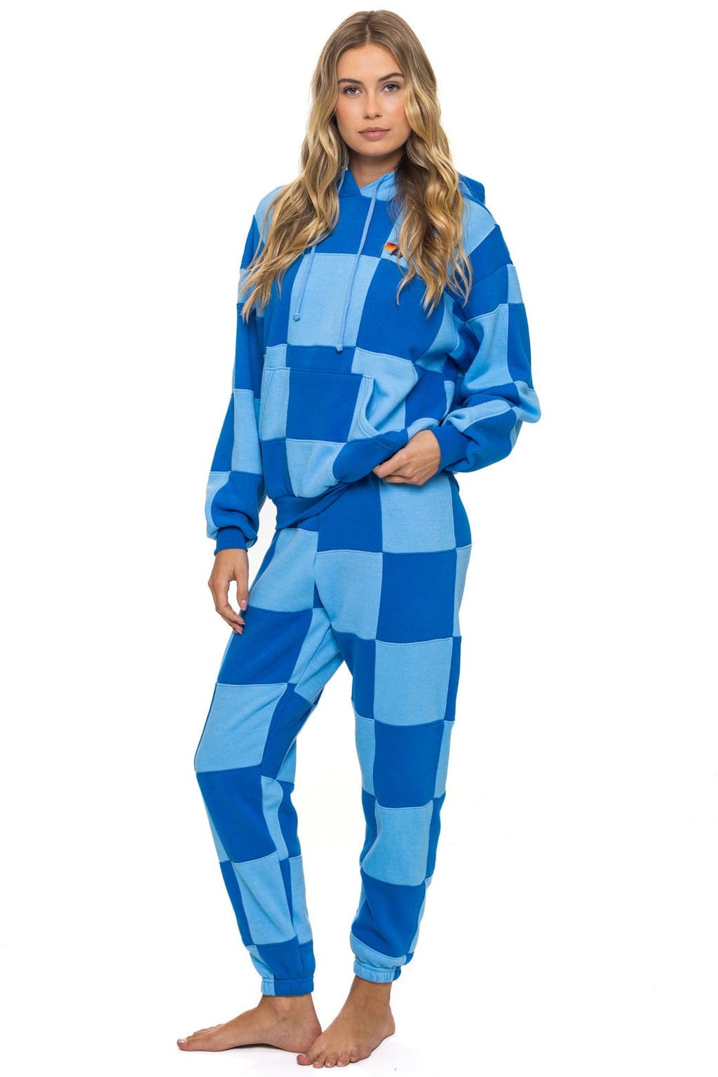Classic CHECK QUILT RELAXED PULLOVER HOODIE - SKY ADVENTURE BLUE
