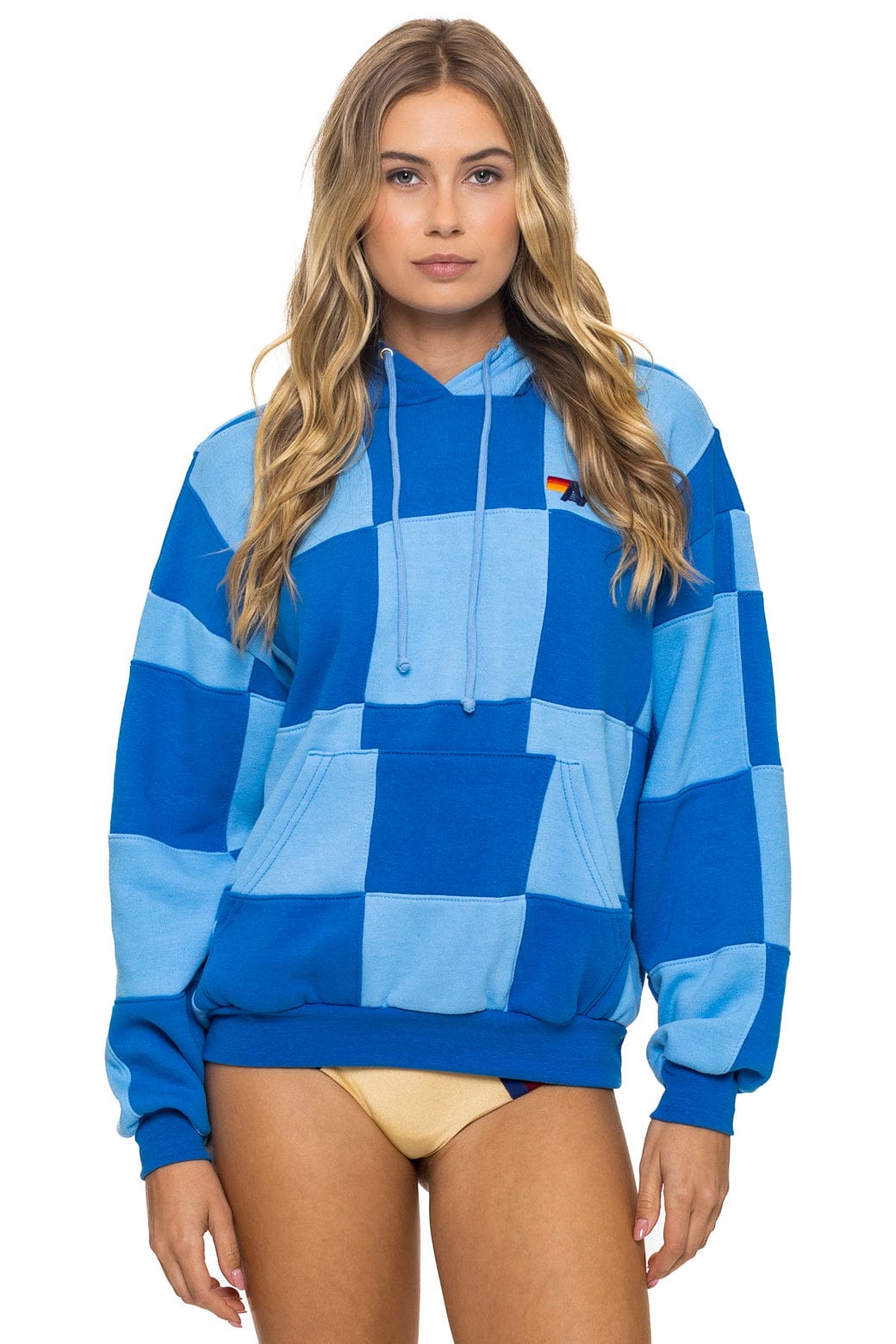 Classic CHECK QUILT RELAXED PULLOVER HOODIE - SKY ADVENTURE BLUE