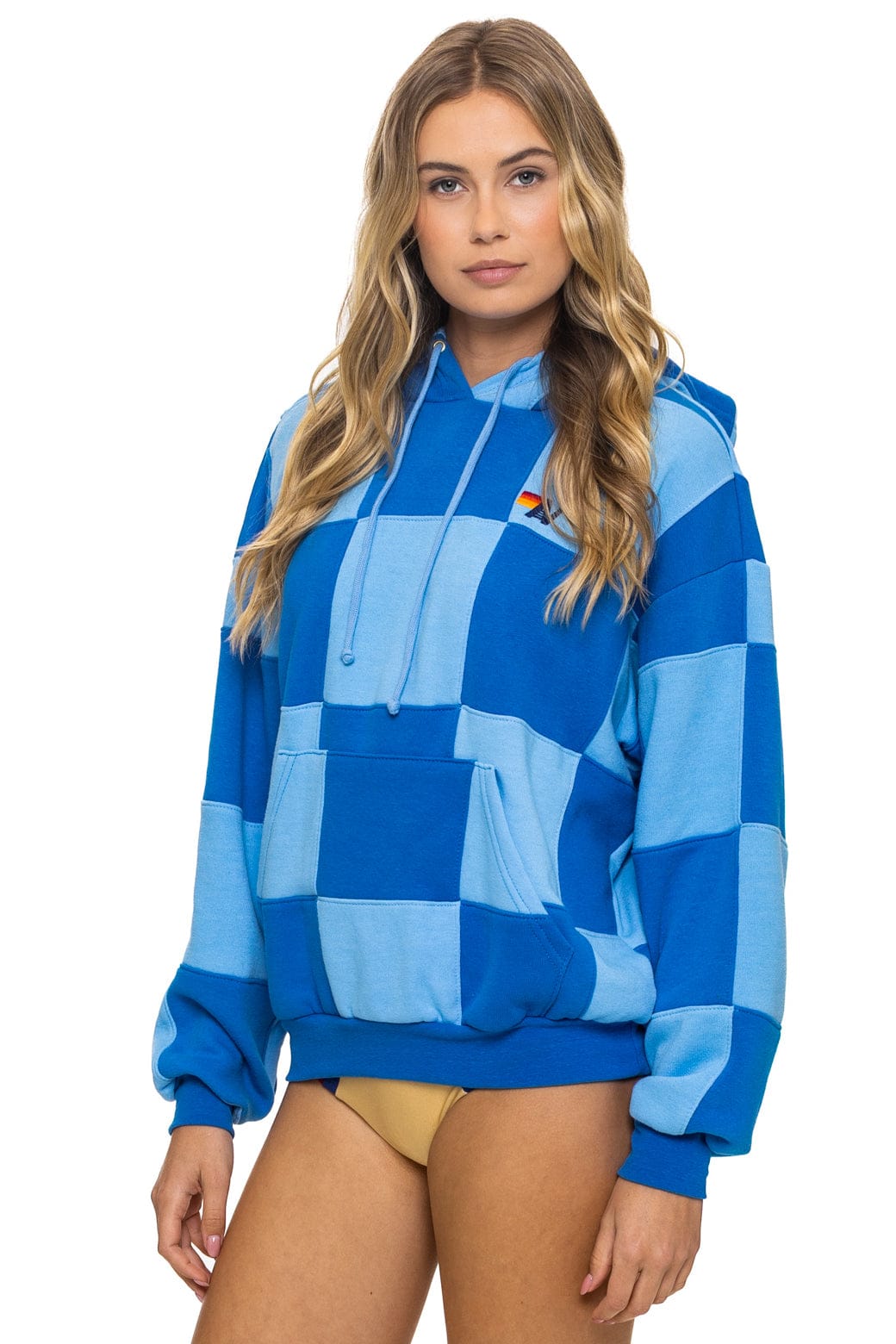 Classic CHECK QUILT RELAXED PULLOVER HOODIE - SKY ADVENTURE BLUE
