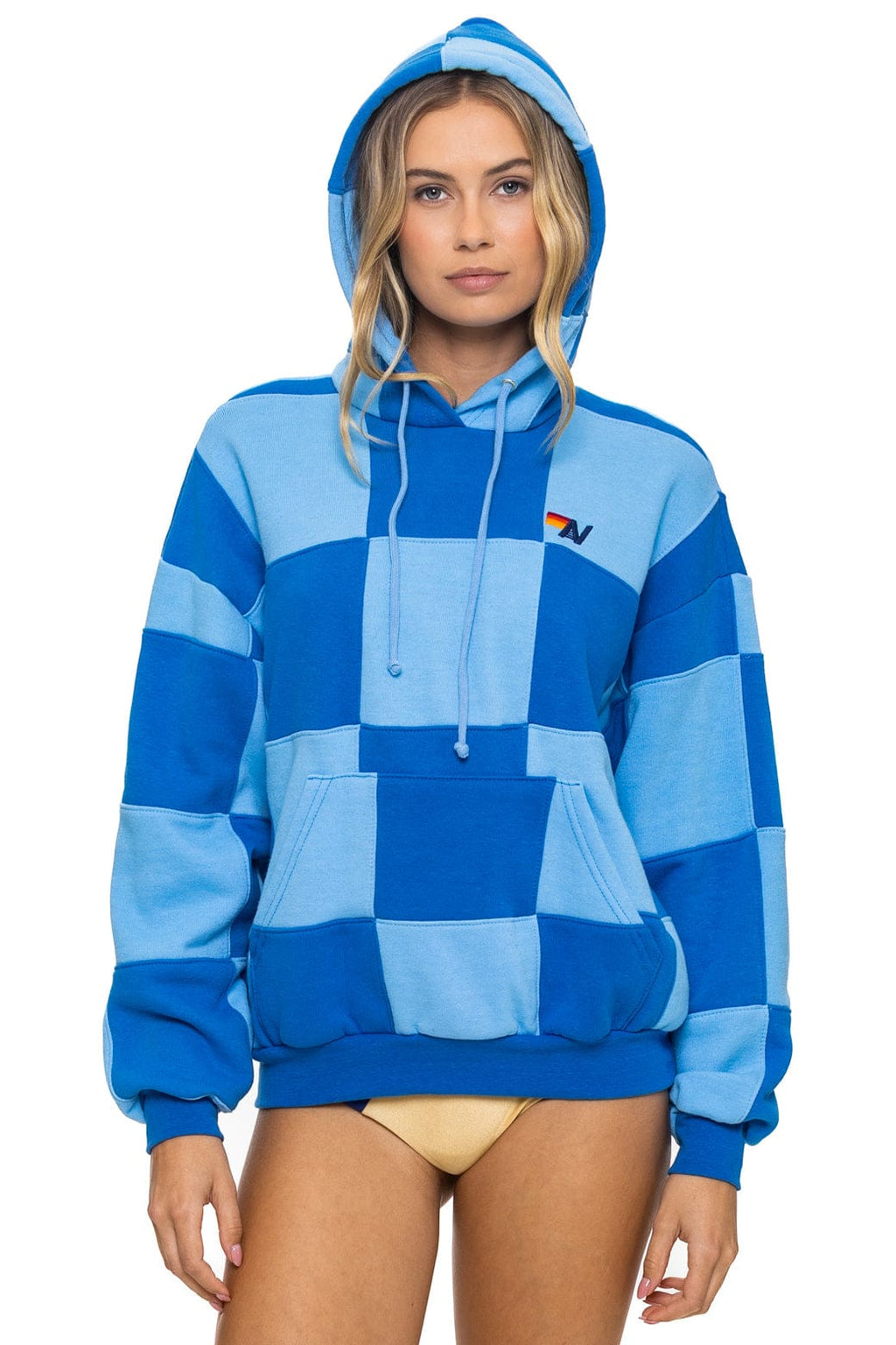 Classic CHECK QUILT RELAXED PULLOVER HOODIE - SKY ADVENTURE BLUE