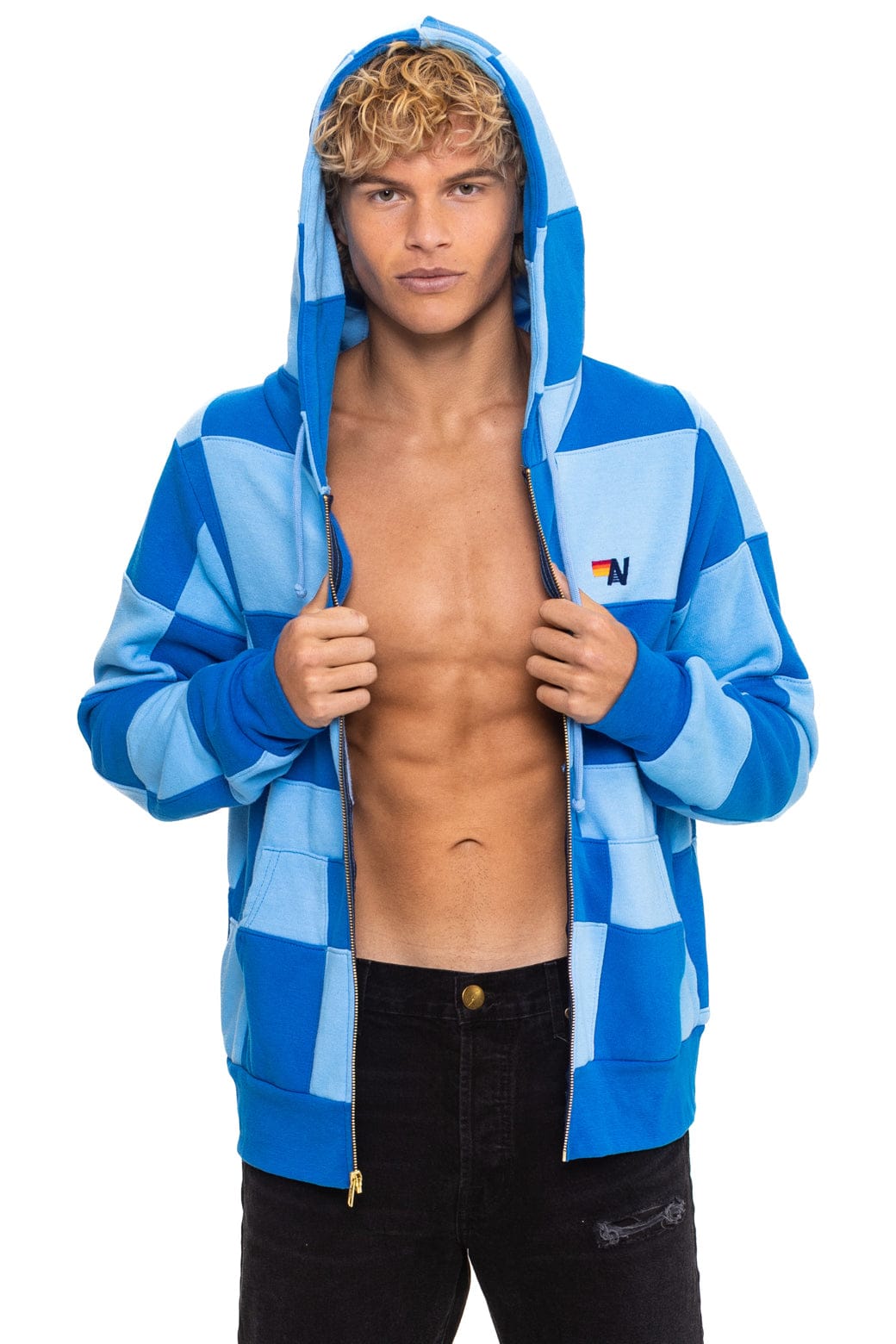 Classic CHECK QUILT ZIP HOODIE - SKY ADVENTURE BLUE