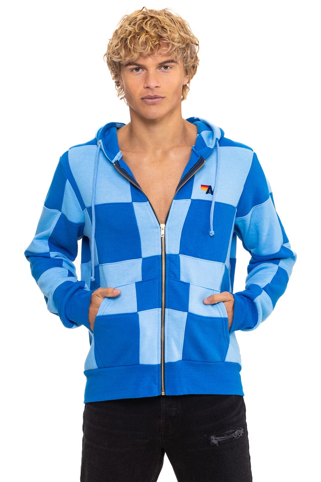 Classic CHECK QUILT ZIP HOODIE - SKY ADVENTURE BLUE