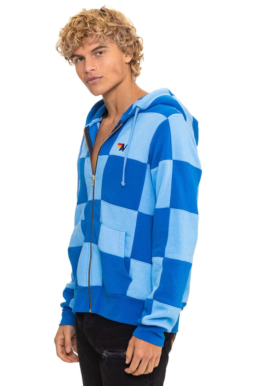 Classic CHECK QUILT ZIP HOODIE - SKY ADVENTURE BLUE