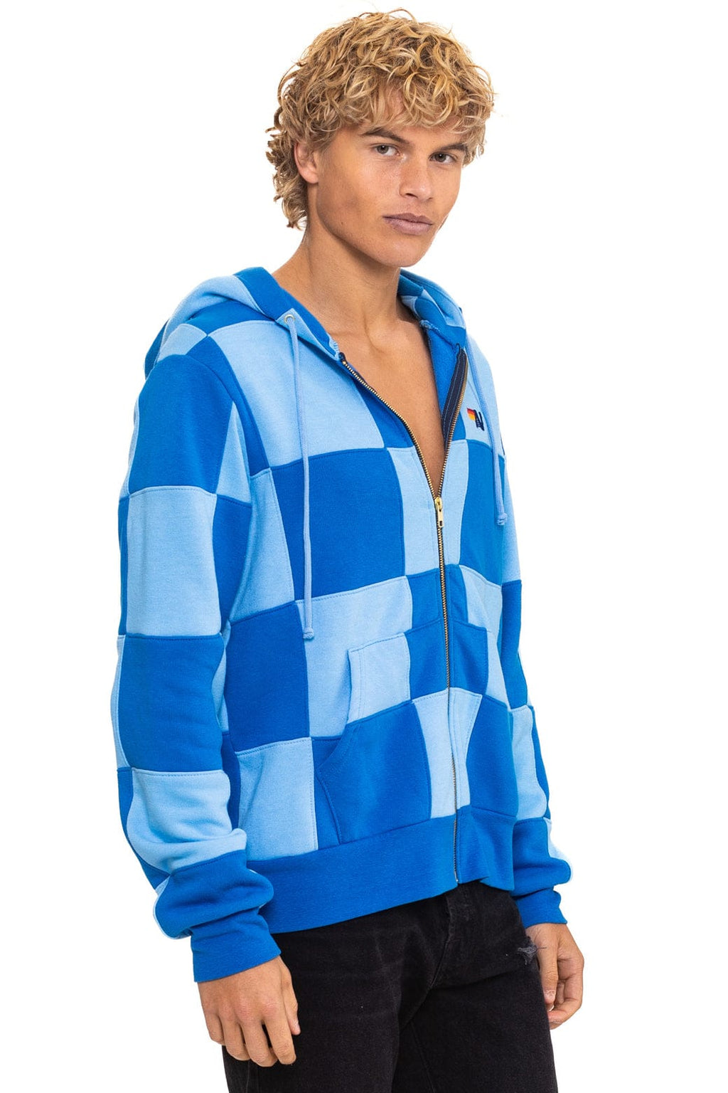Classic CHECK QUILT ZIP HOODIE - SKY ADVENTURE BLUE