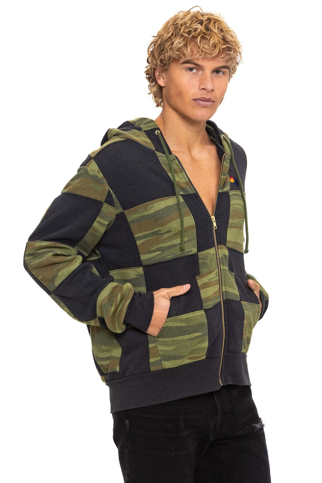 Classic CHECK QUILT ZIP HOODIE - SMOKE CAMO