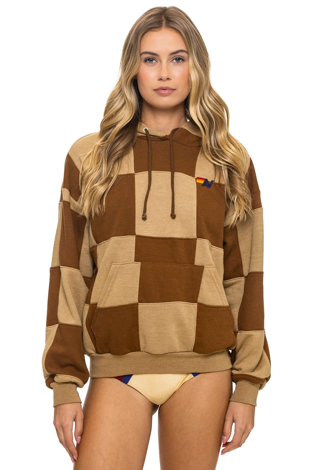 Classic CHECK QUILT RELAXED PULLOVER HOODIE - TAN CINNAMON