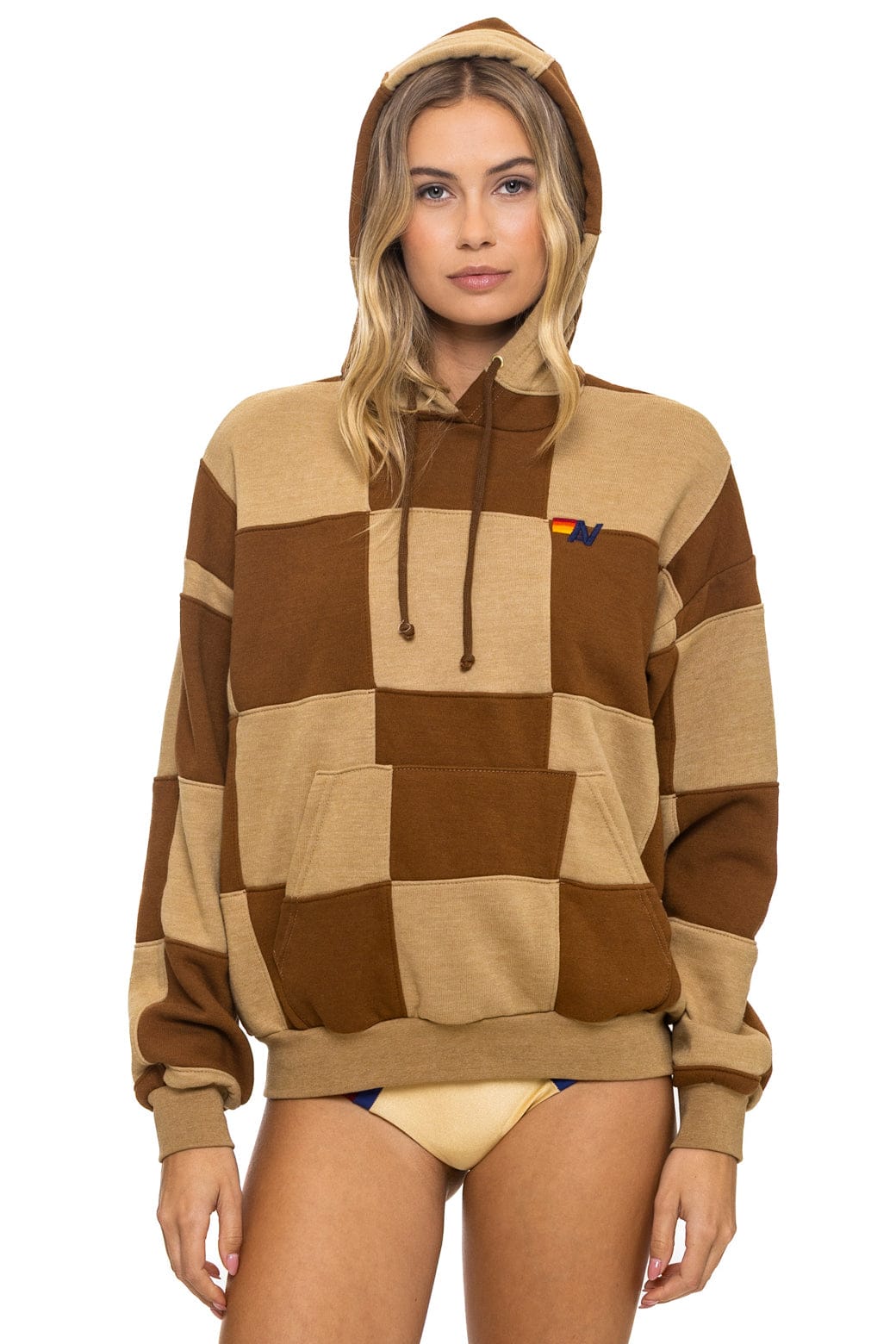 Classic CHECK QUILT RELAXED PULLOVER HOODIE - TAN CINNAMON