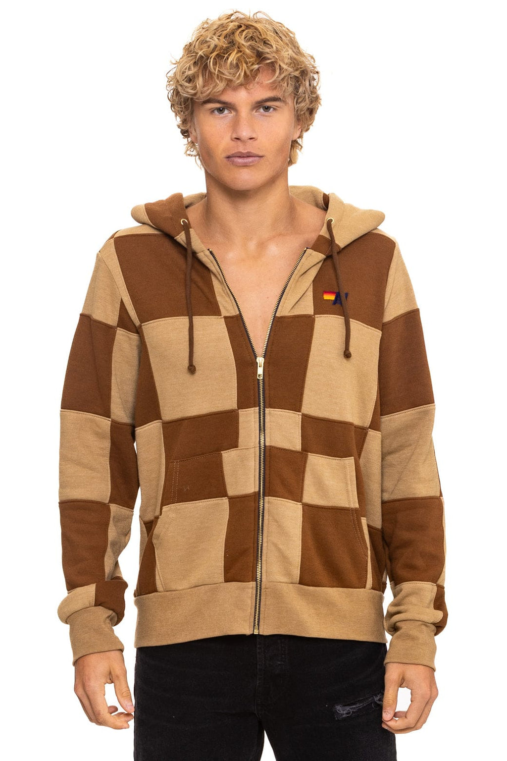 Classic CHECK QUILT ZIP HOODIE - TAN CINNAMON
