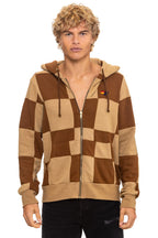 Classic CHECK QUILT ZIP HOODIE - TAN CINNAMON