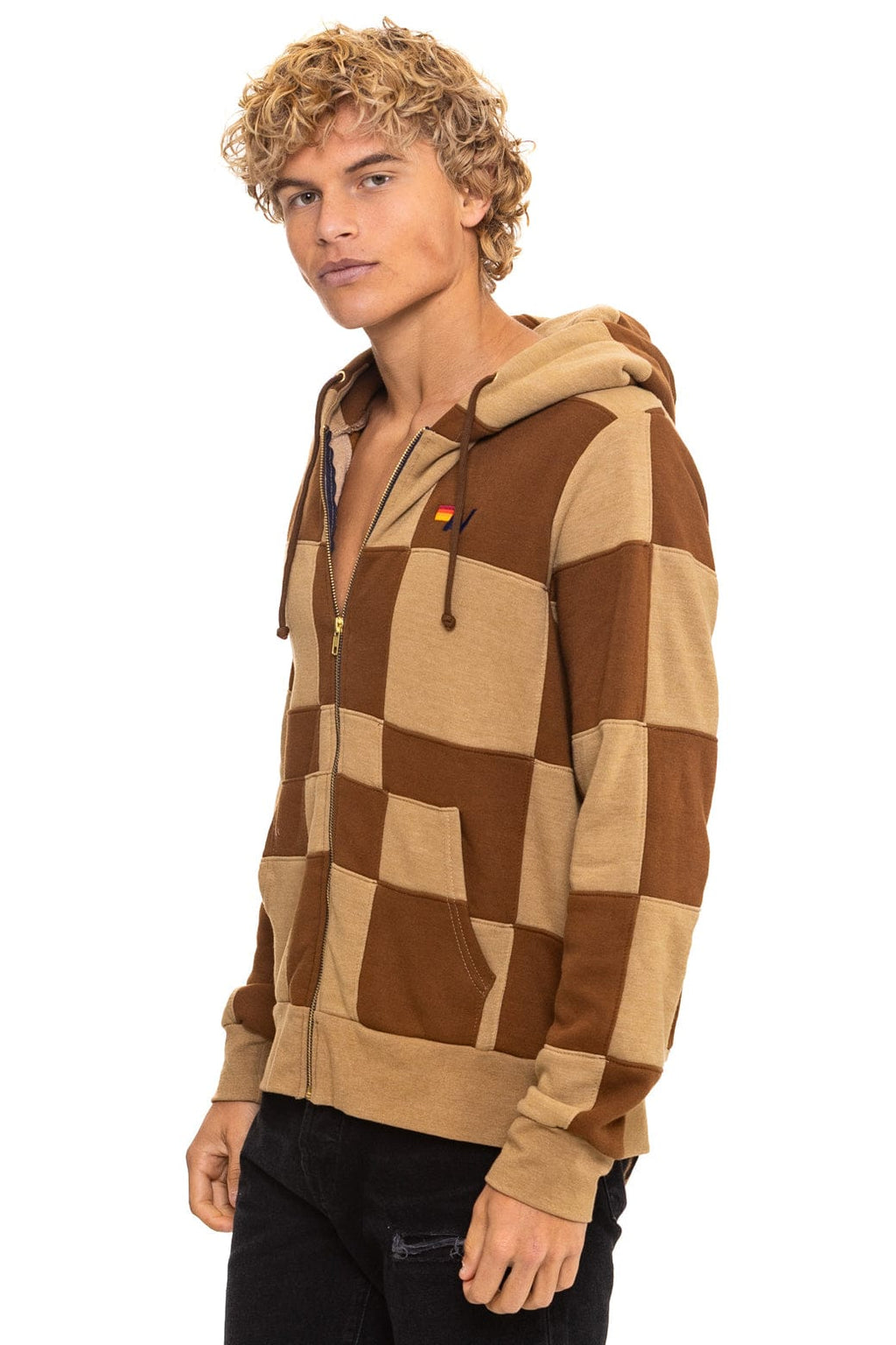 Classic CHECK QUILT ZIP HOODIE - TAN CINNAMON