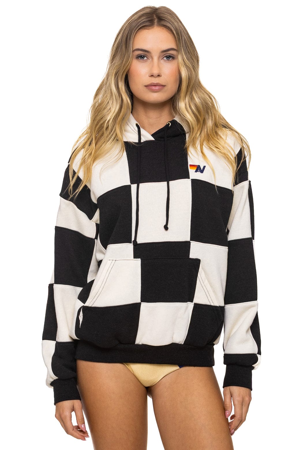 Classic CHECK QUILT RELAXED PULLOVER HOODIE - VINTAGE WHITE BLACK