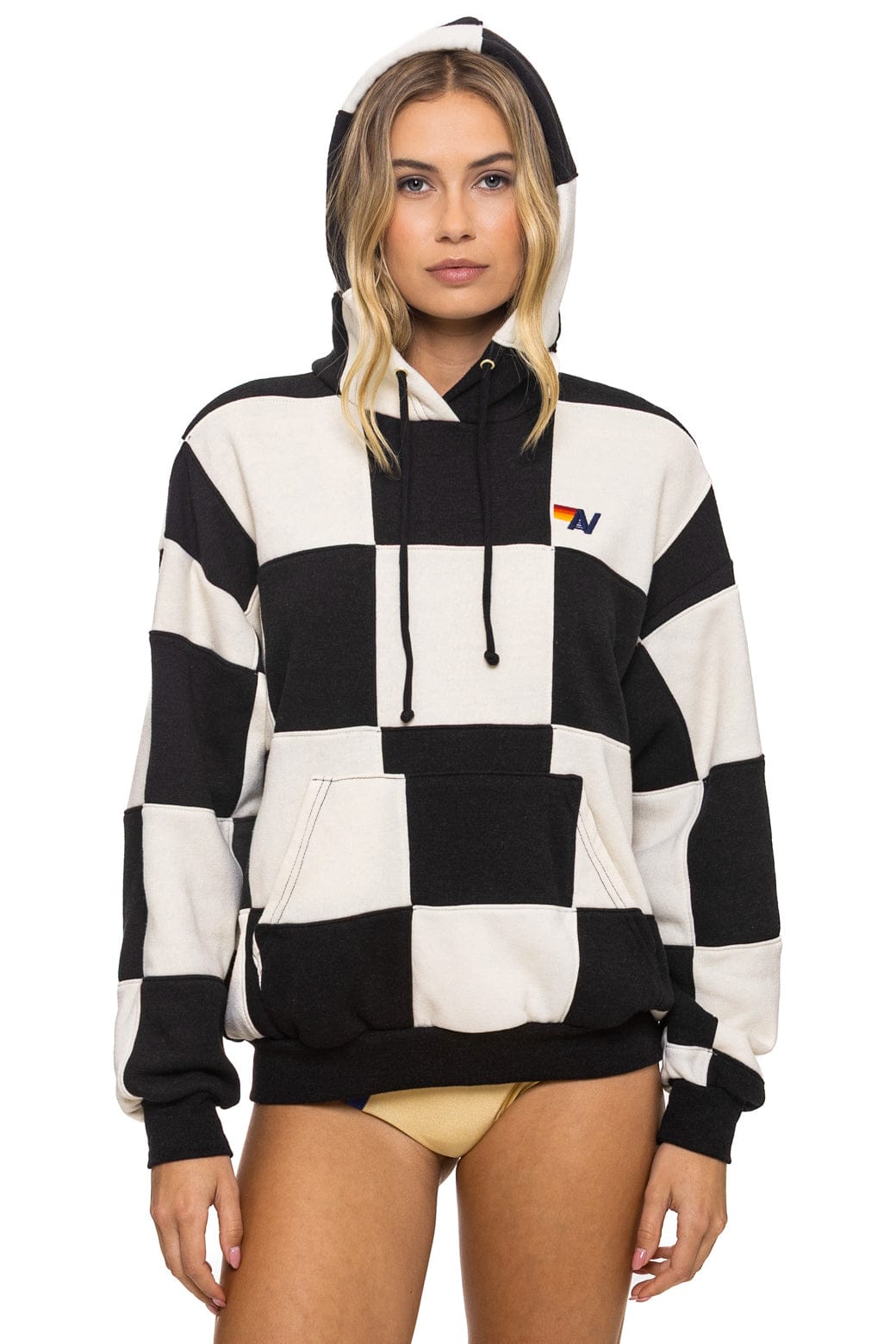 Classic CHECK QUILT RELAXED PULLOVER HOODIE - VINTAGE WHITE BLACK