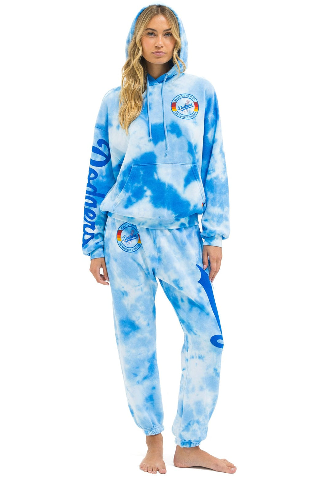 Classic LOS ANGELES DODGERS HAND DYED RELAXED PULLOVER HOODIE - TIE DYE BLUE