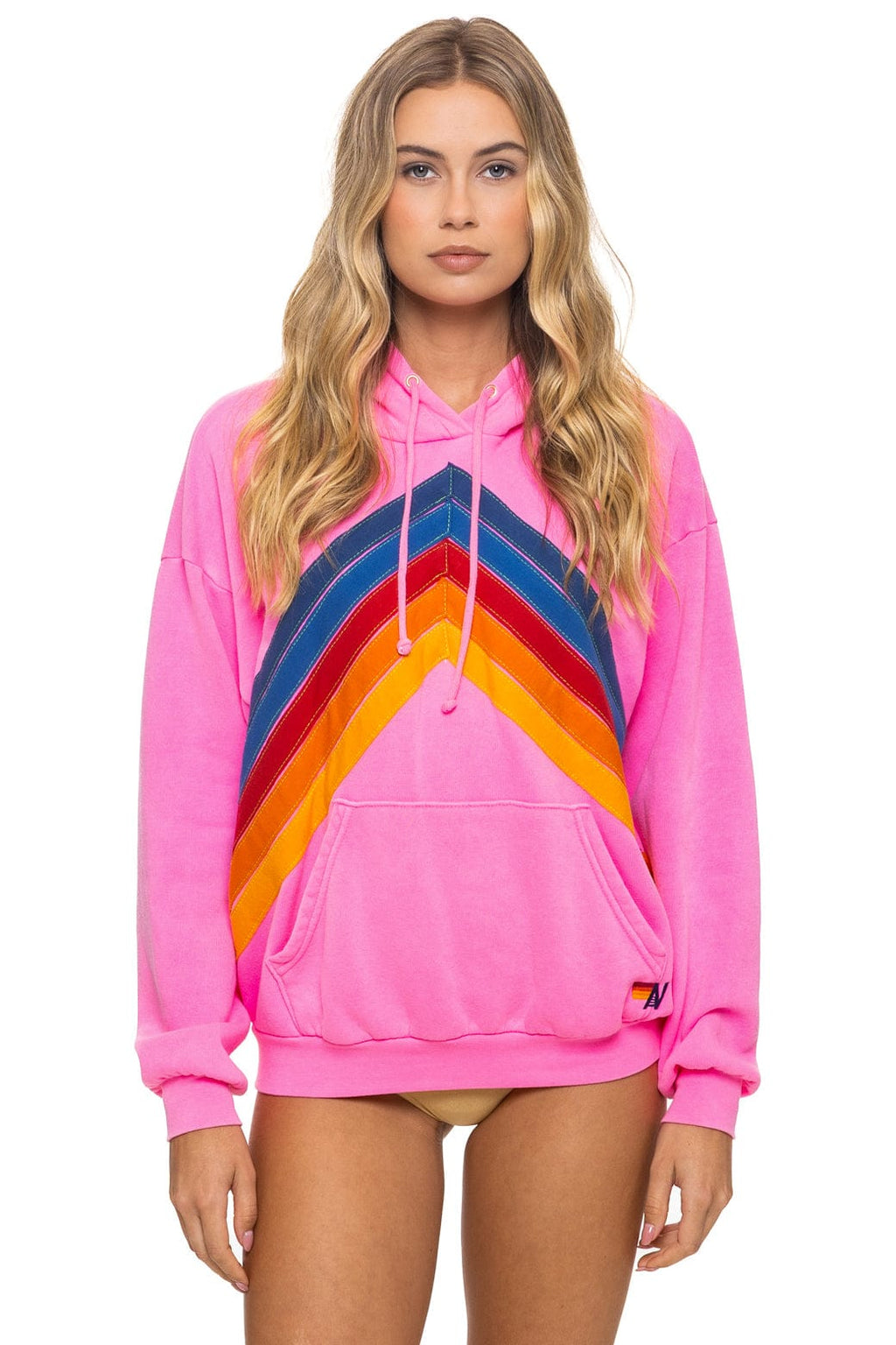 Classic MOUNTAIN STITCH CHEVRON PULLOVER HOODIE RELAXED - NEON PINK