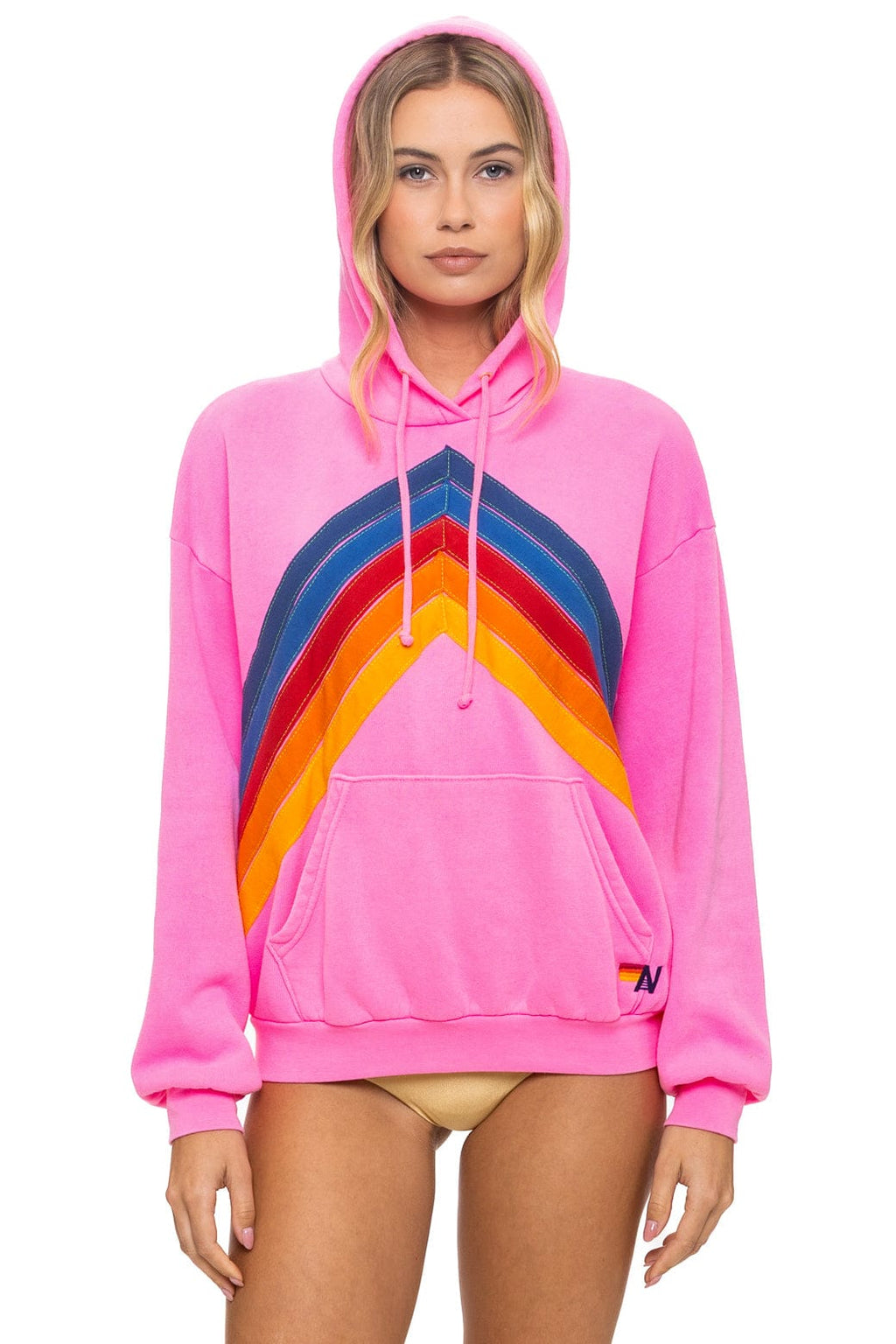 Classic MOUNTAIN STITCH CHEVRON PULLOVER HOODIE RELAXED - NEON PINK