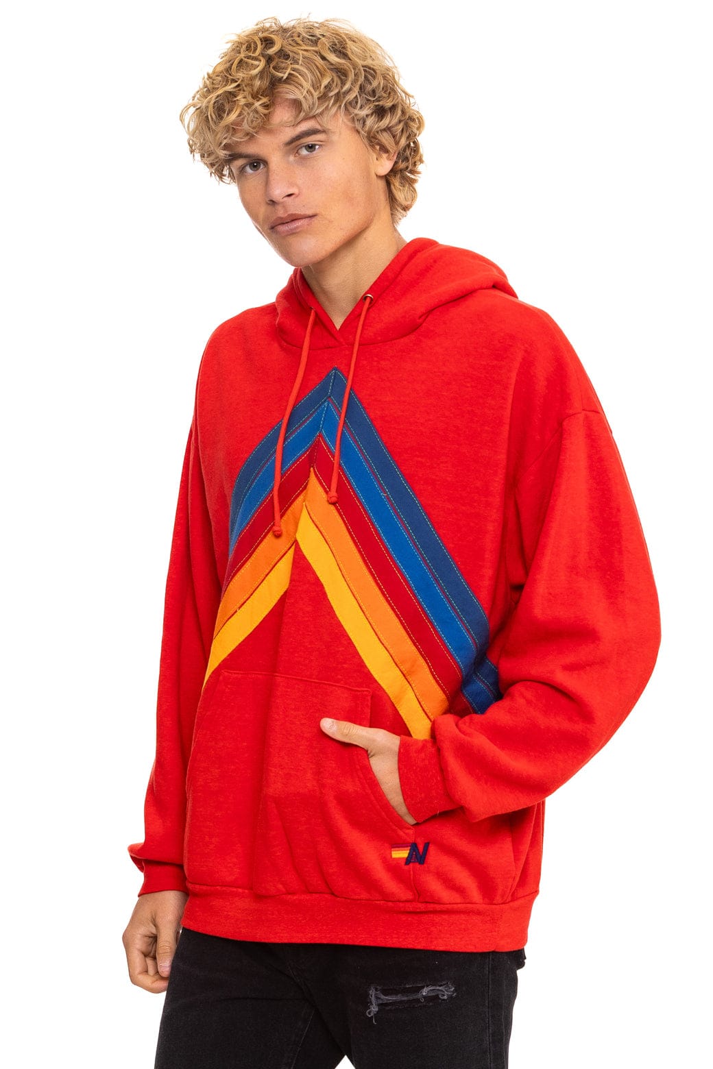 Classic MOUNTAIN STITCH CHEVRON PULLOVER HOODIE RELAXED - RED