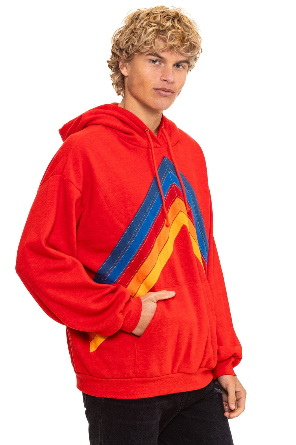 Classic MOUNTAIN STITCH CHEVRON PULLOVER HOODIE RELAXED - RED