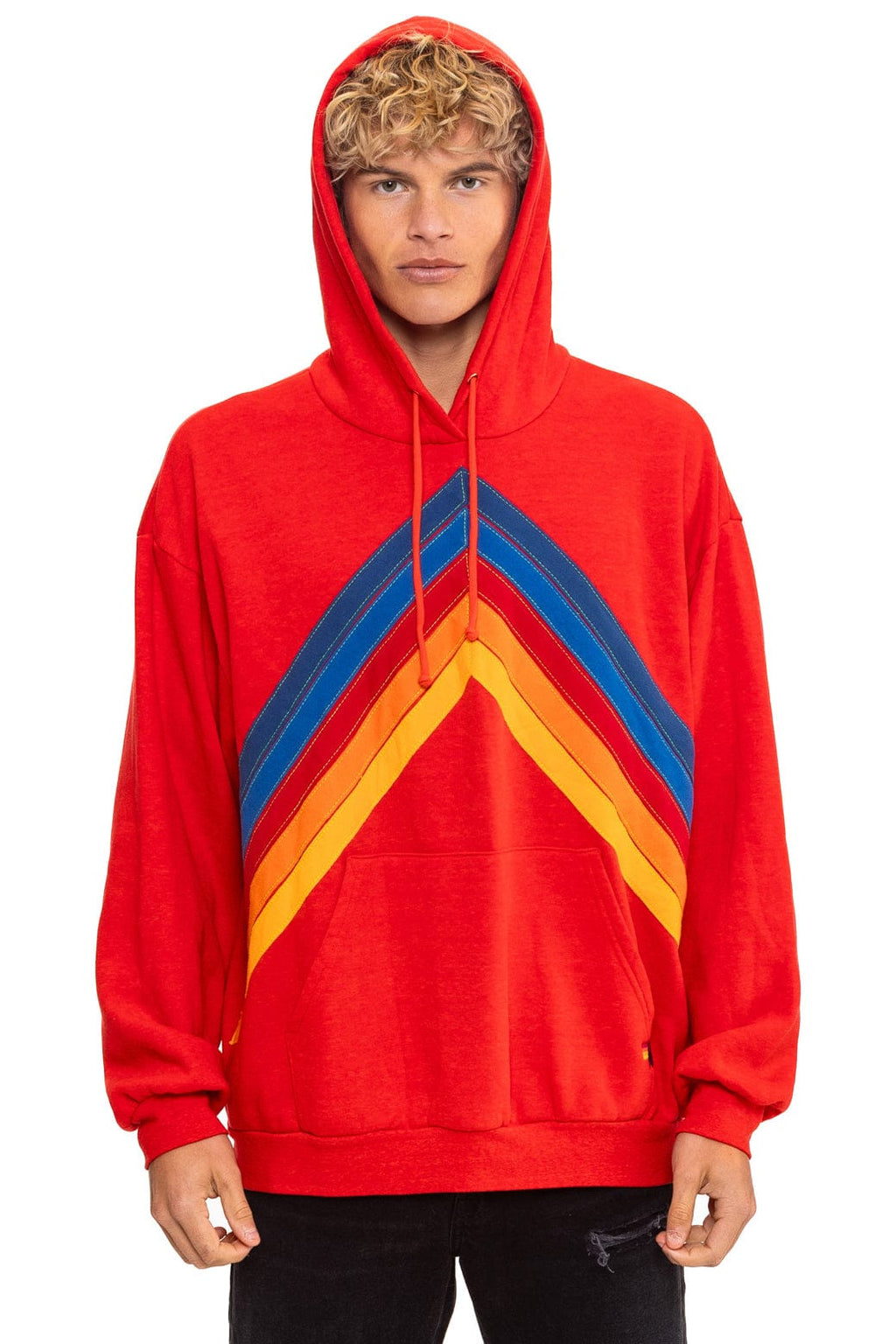 Classic MOUNTAIN STITCH CHEVRON PULLOVER HOODIE RELAXED - RED