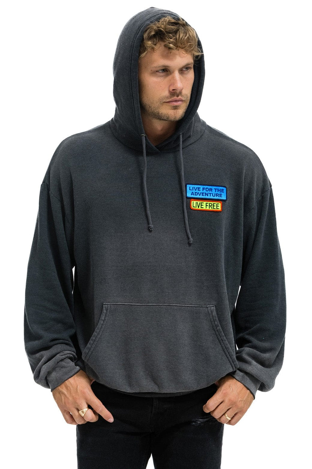 Classic LIVE FREE ADVENTURE PATCH PULLOVER RELAXED HOODIE - FADED SMOKE
