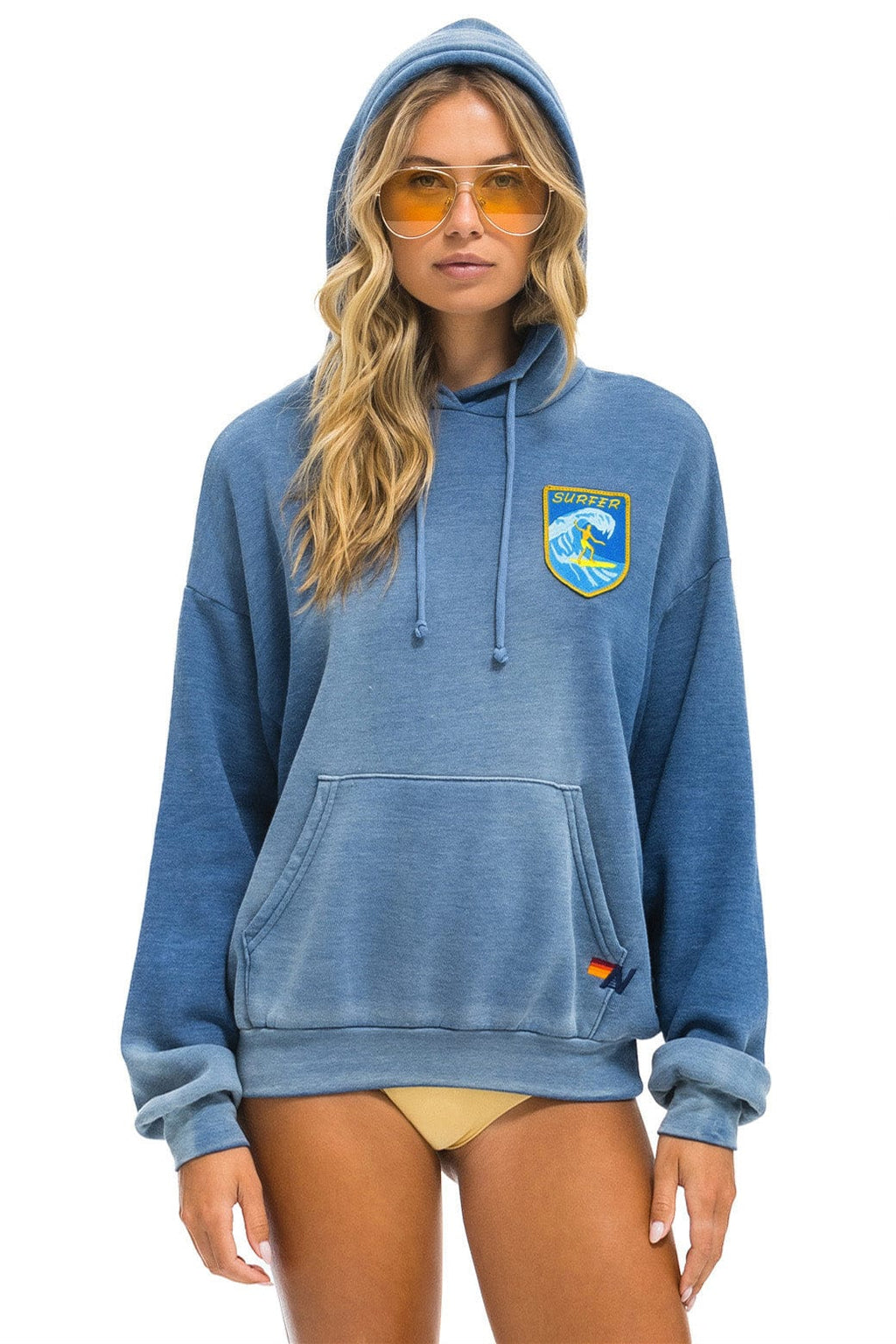 Classic SURFER WAVE PATCH PULLOVER RELAXED HOODIE - FADED WATER