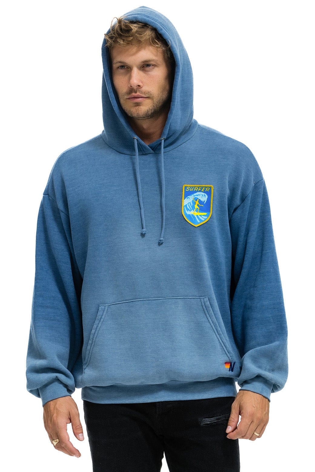 Classic SURFER WAVE PATCH PULLOVER RELAXED HOODIE - FADED WATER