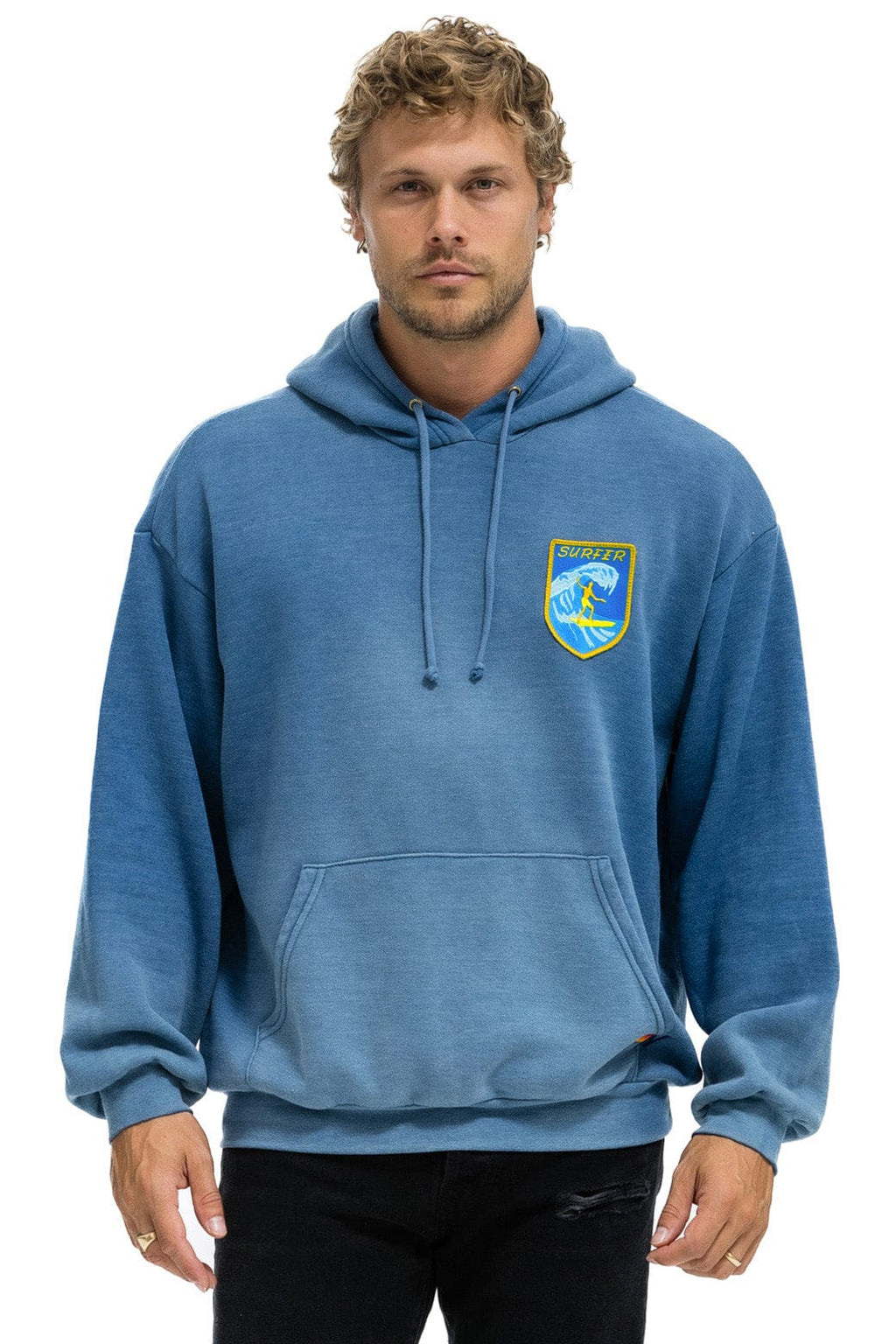 Classic SURFER WAVE PATCH PULLOVER RELAXED HOODIE - FADED WATER