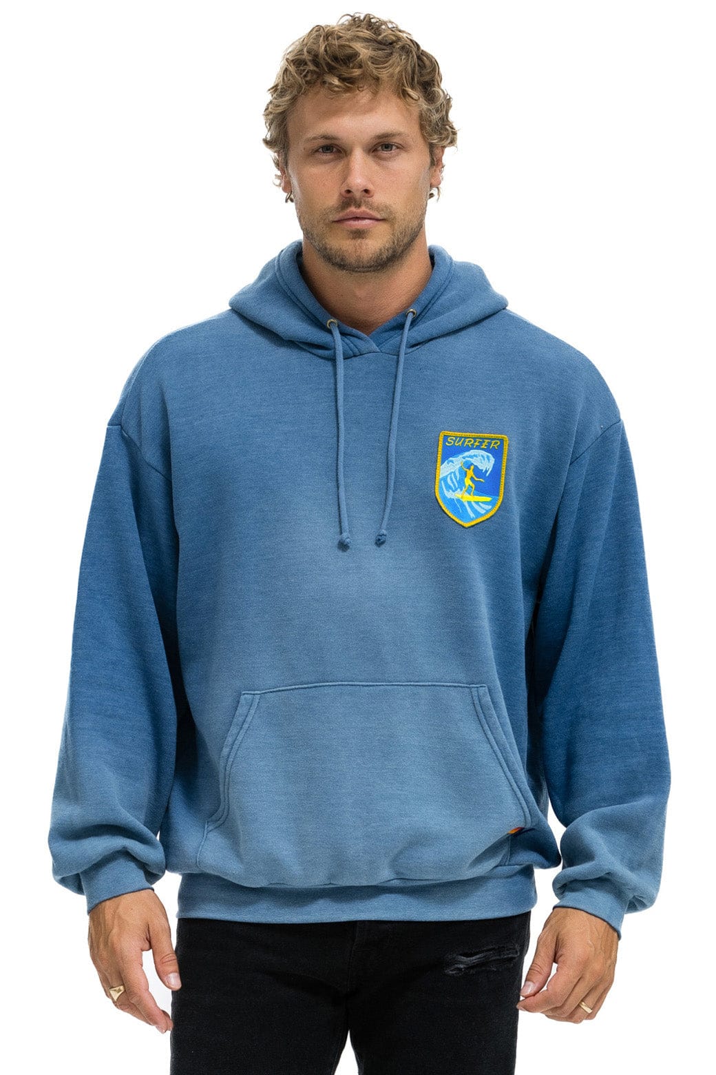 Classic SURFER WAVE PATCH PULLOVER RELAXED HOODIE - FADED WATER
