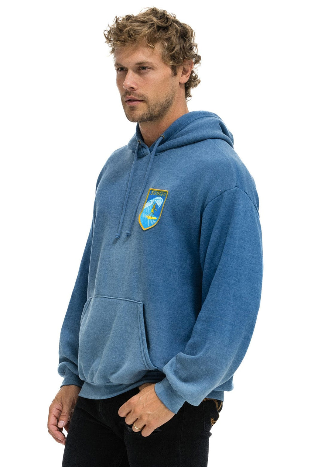 Classic SURFER WAVE PATCH PULLOVER RELAXED HOODIE - FADED WATER
