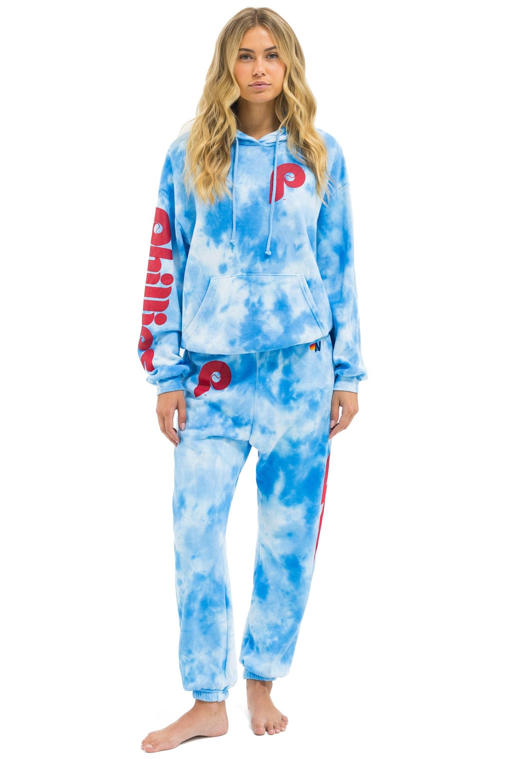Classic PHILLIES HAND DYED RELAXED PULLOVER HOODIE - TIE DYE BLUE