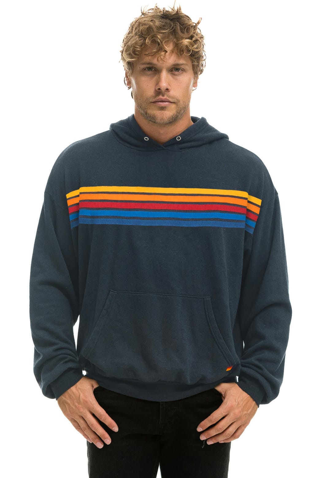 Classic 5 STRIPE RELAXED PULLOVER HOODIE - CHARCOAL