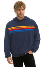 Classic 5 STRIPE RELAXED PULLOVER HOODIE - NAVY